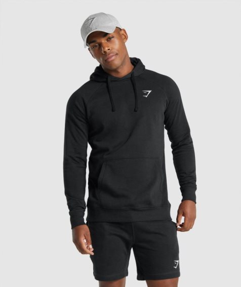 Gymshark Crest Férfi Kapucnis Pulóver Fekete | HU-W-906