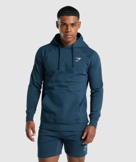 Gymshark Crest Férfi Kapucnis Pulóver Sötétkék | HU-I-310