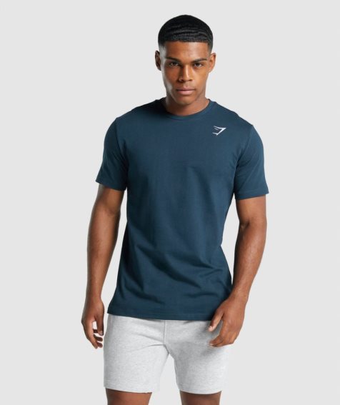 Gymshark Crest Férfi Póló Sötétkék | HU-O-710