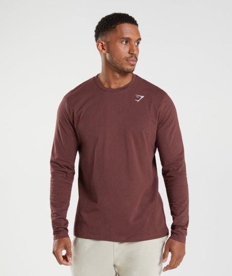 Gymshark Crest Long Sleeve Férfi Póló Barna | HU-G-329