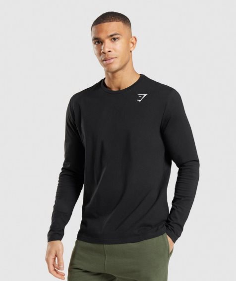 Gymshark Crest Long Sleeve Férfi Póló Fekete | HU-X-908