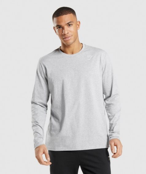 Gymshark Crest Long Sleeve Férfi Póló Világos Szürke | HU-Y-452