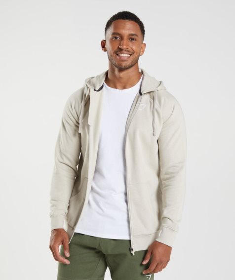 Gymshark Crest Zip Up Férfi Kapucnis Pulóver Világos Szürke | HU-B-760