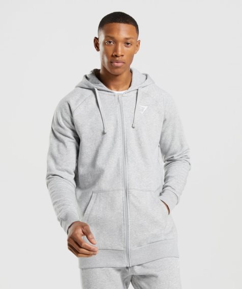 Gymshark Crest Zip Up Férfi Kapucnis Pulóver Világos Szürke | HU-E-127