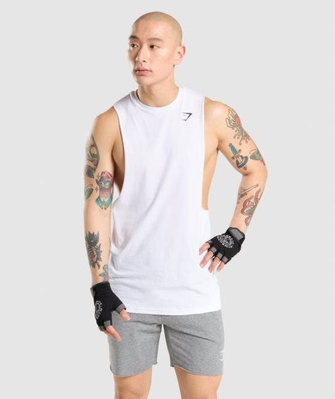 Gymshark Critical Drop Arm Férfi Ujjatlan Póló Fehér | HU-B-380