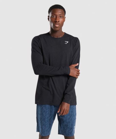 Gymshark Critical Long Sleeve Férfi Póló Fekete | HU-H-567