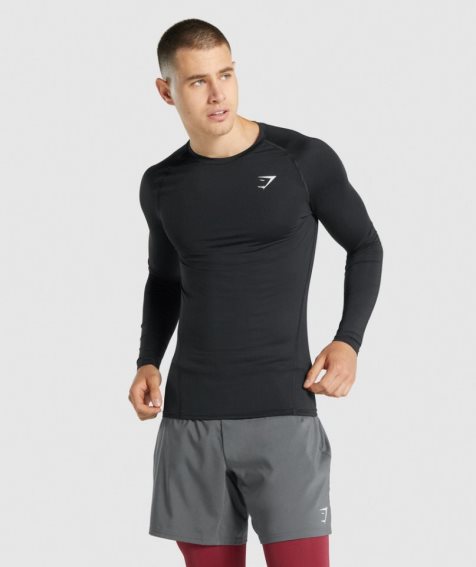 Gymshark Element Baselayer Long Sleeve Férfi Póló Fekete | HU-J-249
