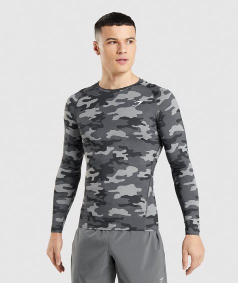 Gymshark Element Baselayer Long Sleeve Top Férfi Póló Camo | HU-K-942