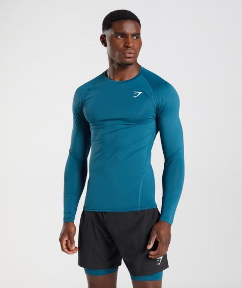 Gymshark Element Baselayer Long Sleeve Top Férfi Póló Kék | HU-P-107
