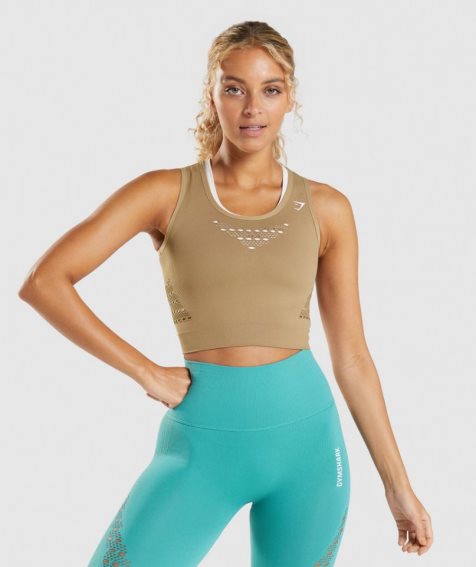 Gymshark Energy Seamless Női Vágott Felsők Világos Barna | HU-S-401