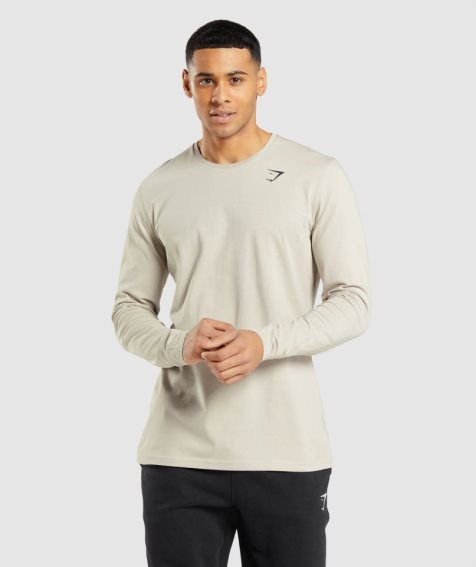 Gymshark Essential Long Sleeve Férfi Póló Bézs | HU-I-046