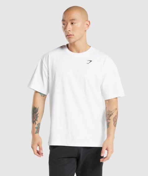 Gymshark Essential Oversized Férfi Póló Fehér | HU-D-381