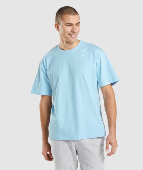 Gymshark Essential Oversized Férfi Póló Világos Kék | HU-L-570