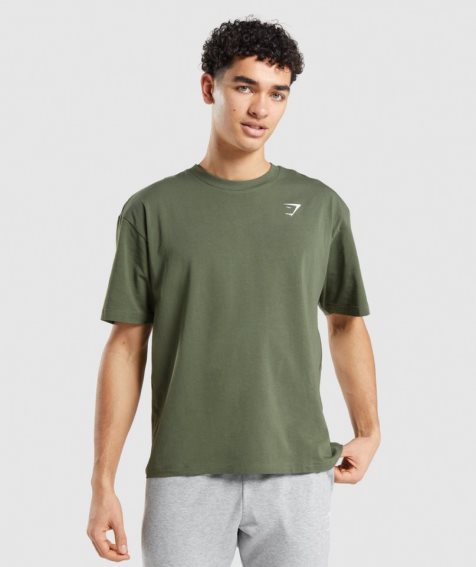 Gymshark Essential Oversized Férfi Póló Olivazöld | HU-T-564