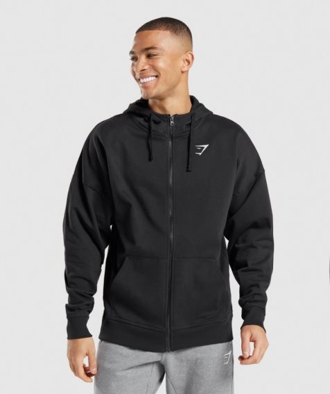 Gymshark Essential Zip Up Férfi Kapucnis Pulóver Fekete | HU-R-718