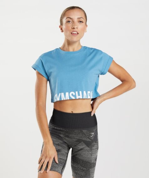 Gymshark Fraction Női Vágott Felsők Kék | HU-R-760
