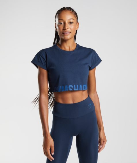 Gymshark Fraction Női Vágott Felsők Sötétkék | HU-Y-710