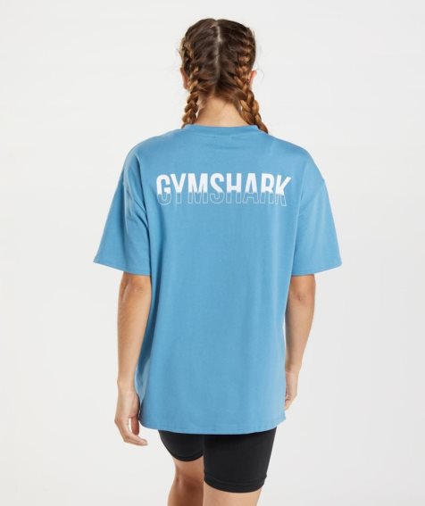 Gymshark Fraction Oversized Női Póló Kék | HU-A-875