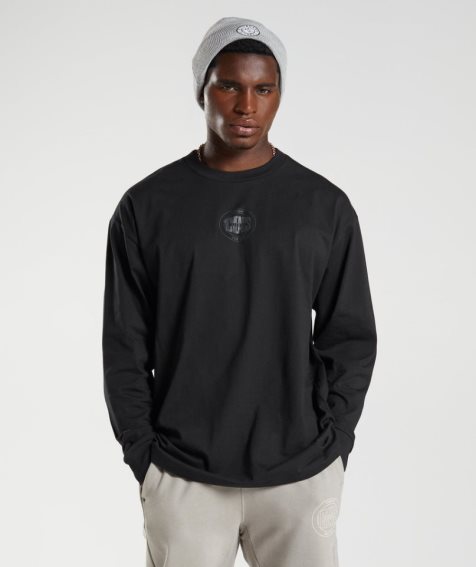 Gymshark GS10 Year Oversized Long Sleeve Férfi Póló Fekete | HU-N-869