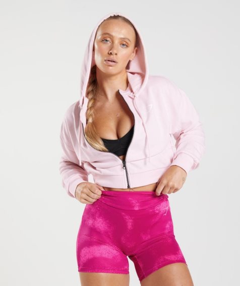 Gymshark GS Power Cropped Zip Női Kapucnis Pulóver Rózsaszín | HU-P-026