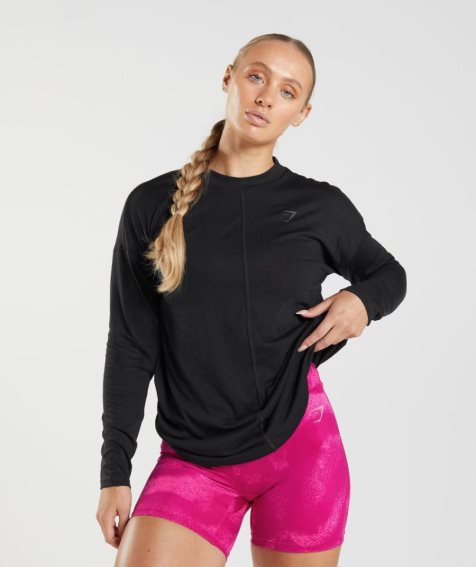 Gymshark GS Power Long Sleeve Női Póló Fekete | HU-E-890