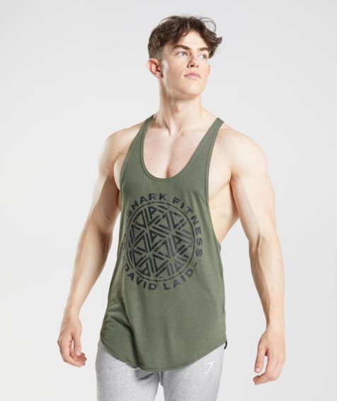 Gymshark GS x David Laid Stringer Férfi Ujjatlan Póló Olivazöld | HU-A-851