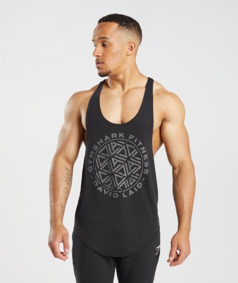 Gymshark GS x David Laid Stringer Férfi Ujjatlan Póló Fekete | HU-J-032