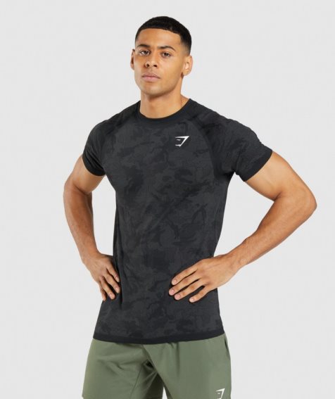Gymshark Geo Seamless Férfi Póló Fekete | HU-C-142