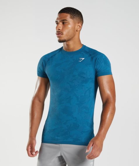 Gymshark Geo Seamless Férfi Póló Kék | HU-S-839