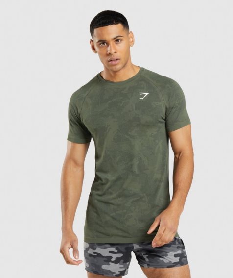 Gymshark Geo Seamless Férfi Póló Olivazöld | HU-V-365