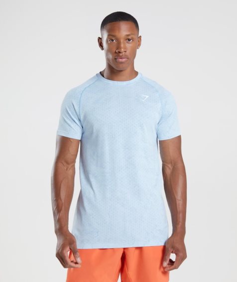 Gymshark Geo Seamless Férfi Póló Világos Kék | HU-M-682