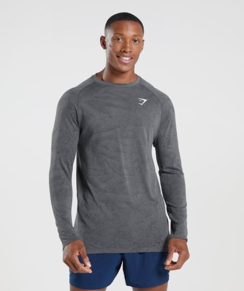 Gymshark Geo Seamless Long Sleeve Férfi Póló Szürke | HU-F-931