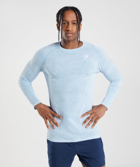 Gymshark Geo Seamless Long Sleeve Férfi Póló Világos Kék | HU-N-963