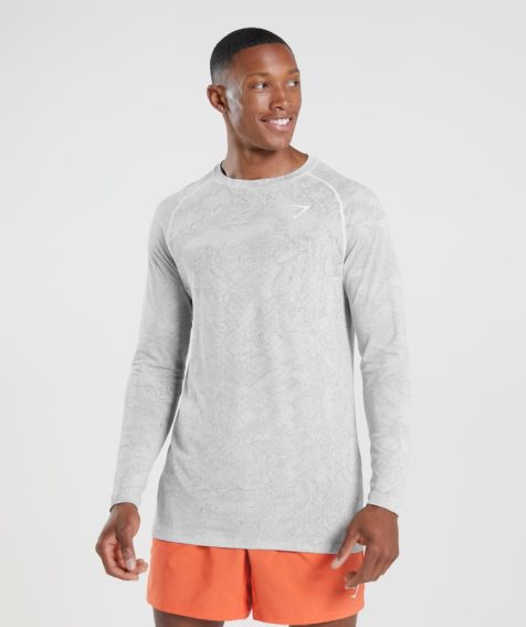Gymshark Geo Seamless Long Sleeve Férfi Póló Világos Szürke | HU-Q-917