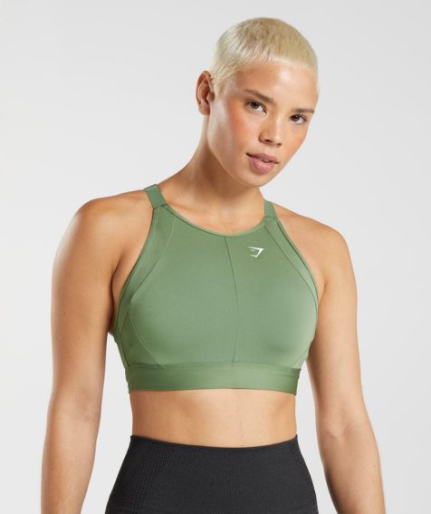 Gymshark High Neck High Support Női Sportmelltartó Zöld | HU-F-843