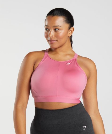 Gymshark High Neck High Support Női Sportmelltartó Rózsaszín | HU-G-425