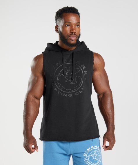 Gymshark Legacy Drop Arm Férfi Kapucnis Pulóver Fekete | HU-P-159