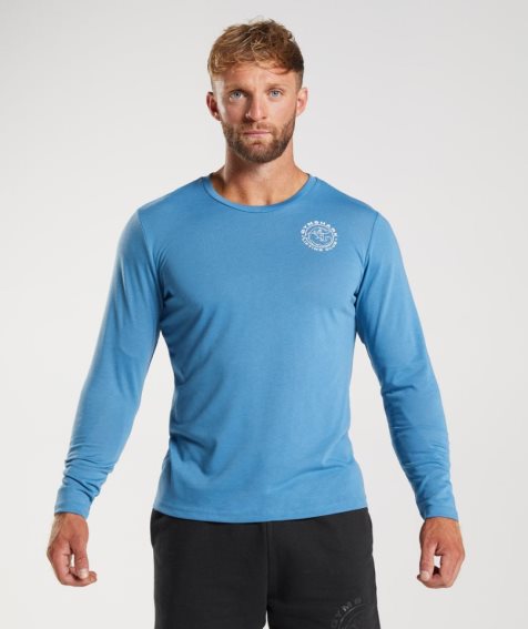 Gymshark Legacy Long Sleeve Férfi Póló Kék | HU-P-718