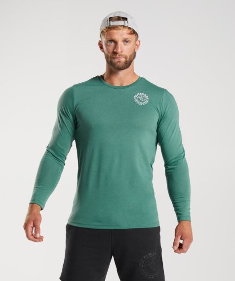 Gymshark Legacy Long Sleeve Férfi Póló Zöld | HU-H-502