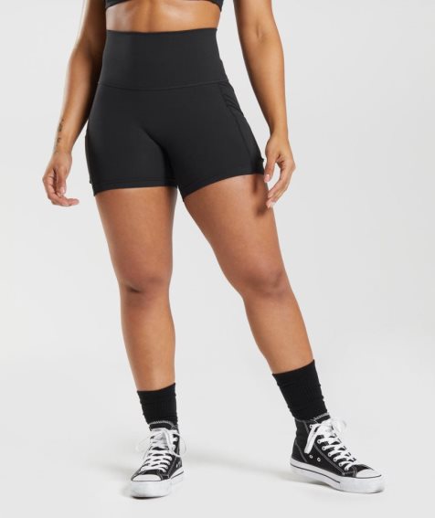 Gymshark Legacy Ruched Tight Női Rövidnadrág Fekete | HU-L-643