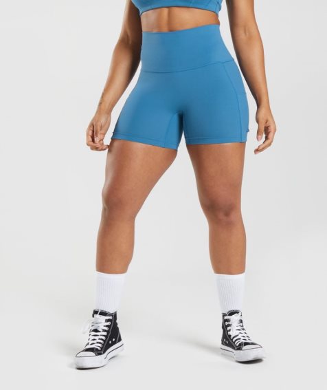 Gymshark Legacy Ruched Tight Női Rövidnadrág Kék | HU-R-241