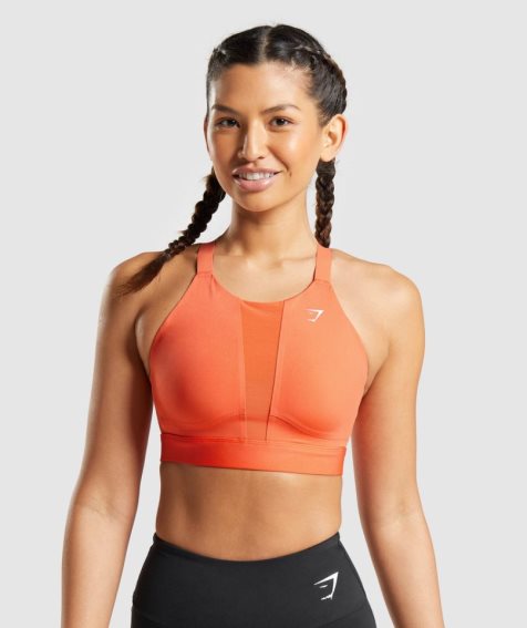 Gymshark Mesh Neckline 2.0 Női Sportmelltartó Narancssárga | HU-C-783