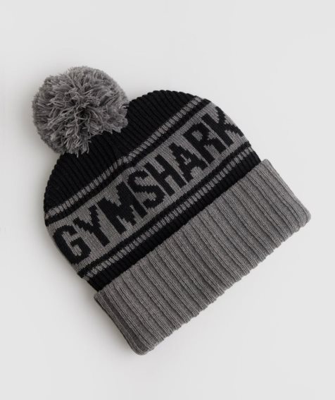 Gymshark Pom Téli Sapka Fekete Szürke | HU-S-734