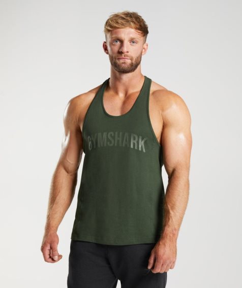 Gymshark Power Stringer Férfi Ujjatlan Póló Olivazöld | HU-D-865