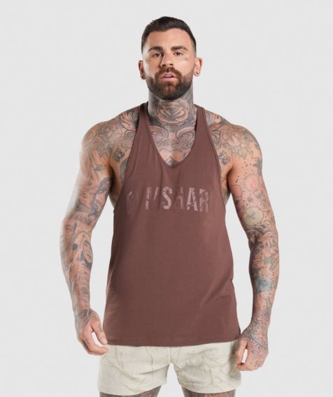 Gymshark Power Stringer Férfi Ujjatlan Póló Barna | HU-G-285