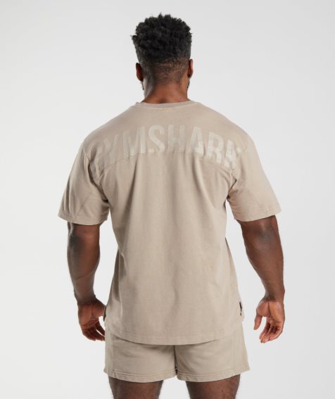 Gymshark Power Washed Férfi Póló Bézs | HU-R-107