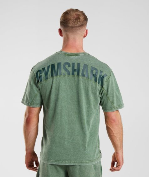Gymshark Power Washed Férfi Póló Zöld | HU-R-395