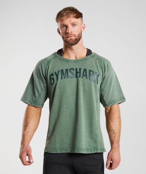 Gymshark Power Washed Rag Top Férfi Póló Zöld | HU-W-097