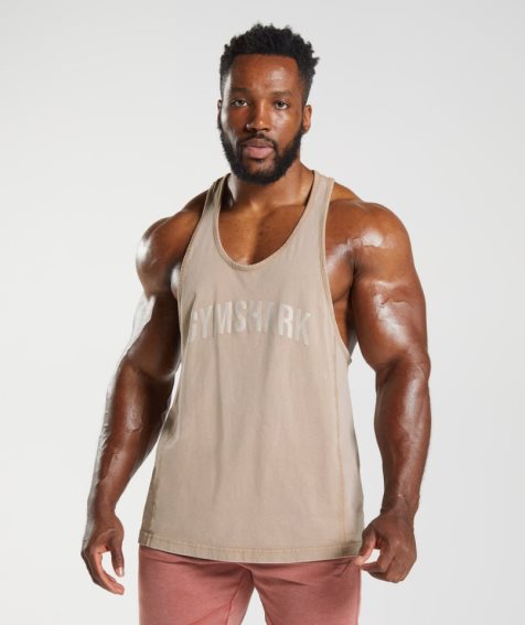 Gymshark Power Washed Stringer Férfi Ujjatlan Póló Bézs | HU-M-174