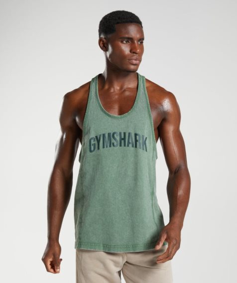 Gymshark Power Washed Stringer Férfi Ujjatlan Póló Zöld | HU-Q-423